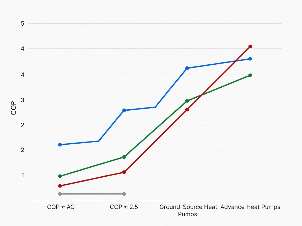 Chart showing Coefficient of Performance of various heat pumps vs standard AC